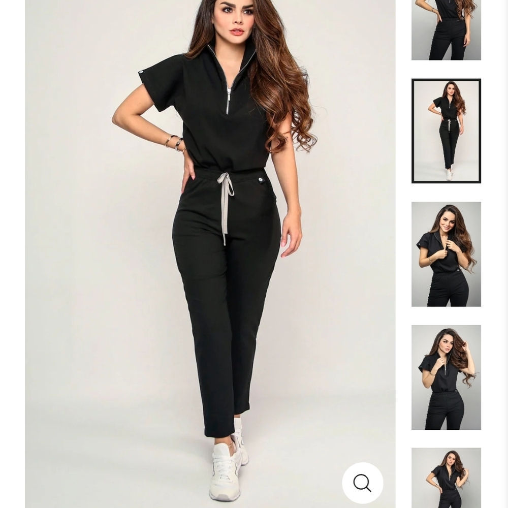Black Women's Jumpsuit with Zipper Detail
